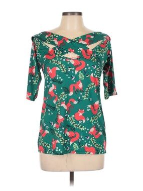 Lindy Bop Women’s Green Fox Pinup Rockabilly Blouse 1/2 Sleeve Size L/XL